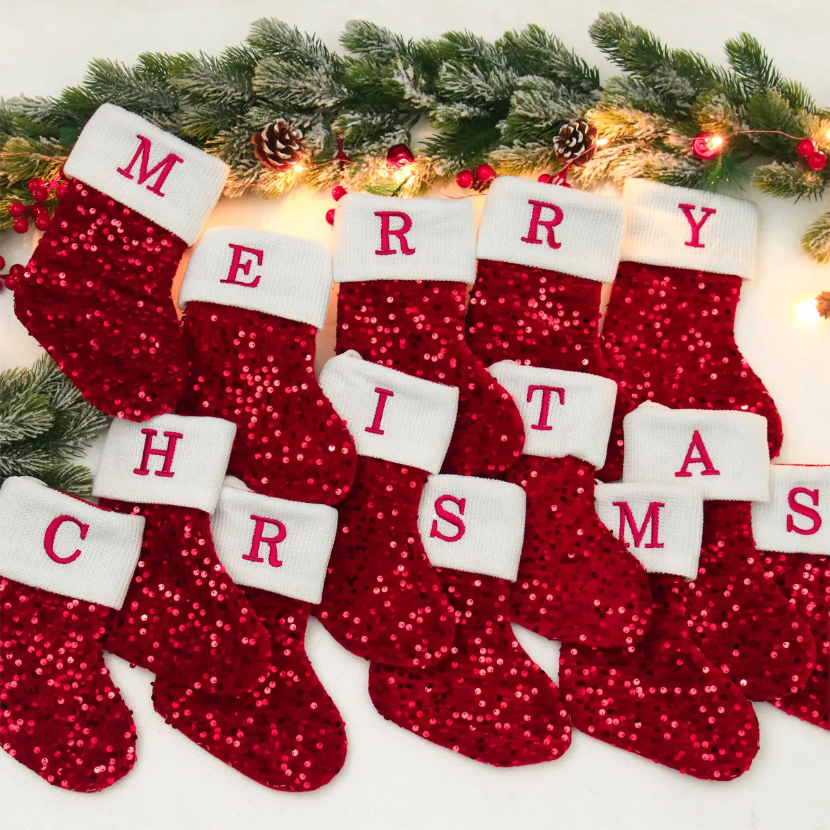 Sequin Alphabet Christmas Socks: 2024 New Year Xmas Tree Decor and Home Festive Stockings for Navidad