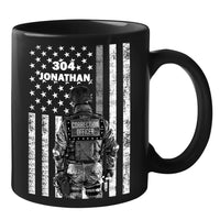 Thumbnail for Personalized Custom Name Correctional Badge Number Thin Silver Grey Gray Line American Flag First Responder Black Ceramic Coffee Tea Mug 11 - 15 oz Cup