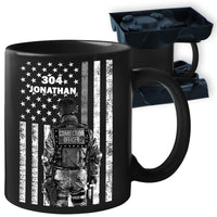 Thumbnail for Personalized Custom Name Correctional Badge Number Thin Silver Grey Gray Line American Flag First Responder Black Ceramic Coffee Tea Mug 11 - 15 oz Cup