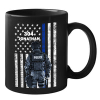 Thumbnail for Personalized Custom Name Badge Number Policeman Police Officer Thin Blue Line Lives Matter Back Law Enforcement American Flag First Responder Ceramic Coffee Tea Mug 11 - 15 oz Cup.