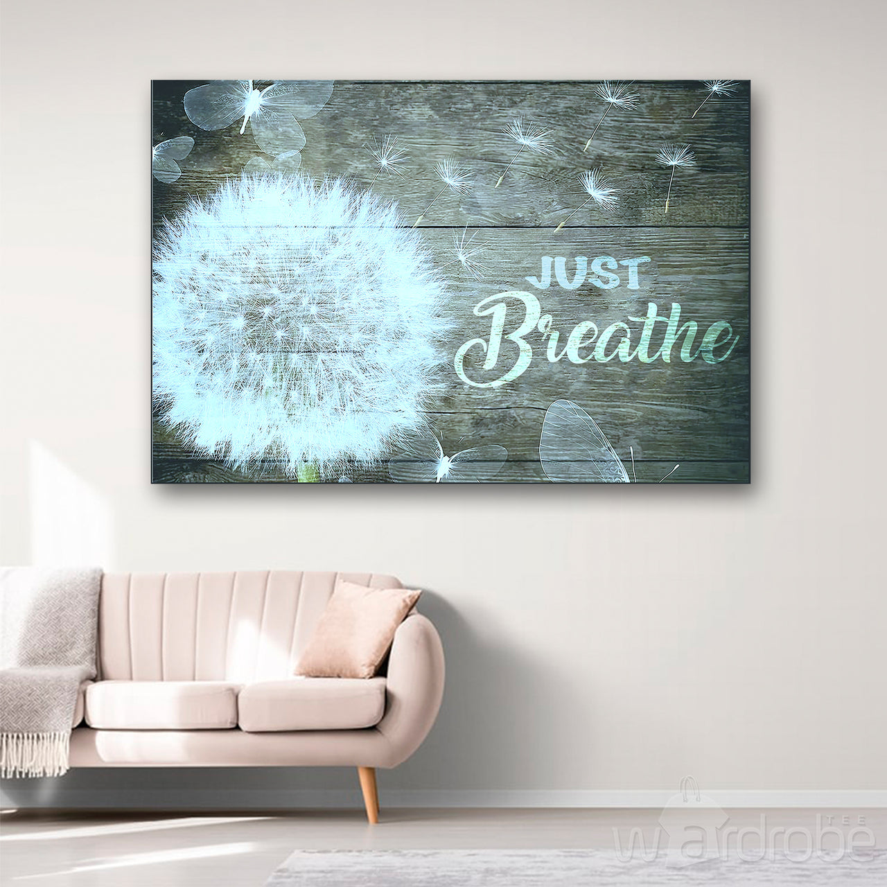 Dandelion and Butterfly Just Breathe Canvas Print Wall Art - Matte Canvas 1