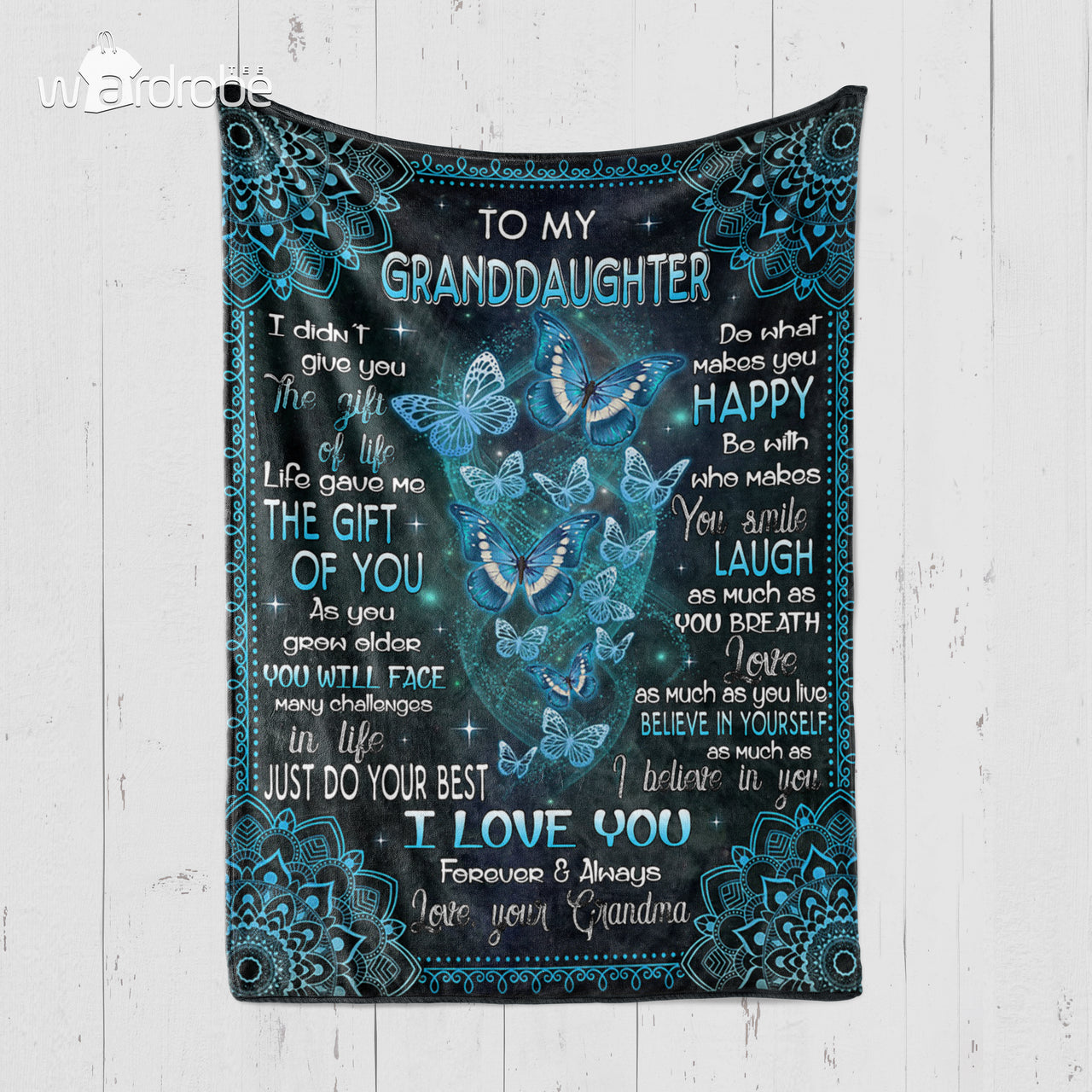 Custom Blanket Blue Butterflies To My Granddaughter From Grandma - Gift For Granddaughter
