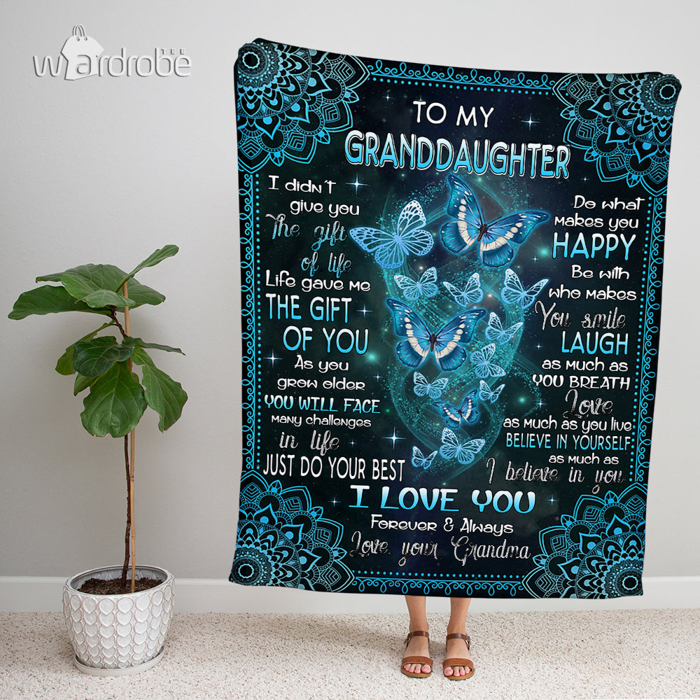 Custom Blanket Blue Butterflies To My Granddaughter From Grandma - Gift For Granddaughter