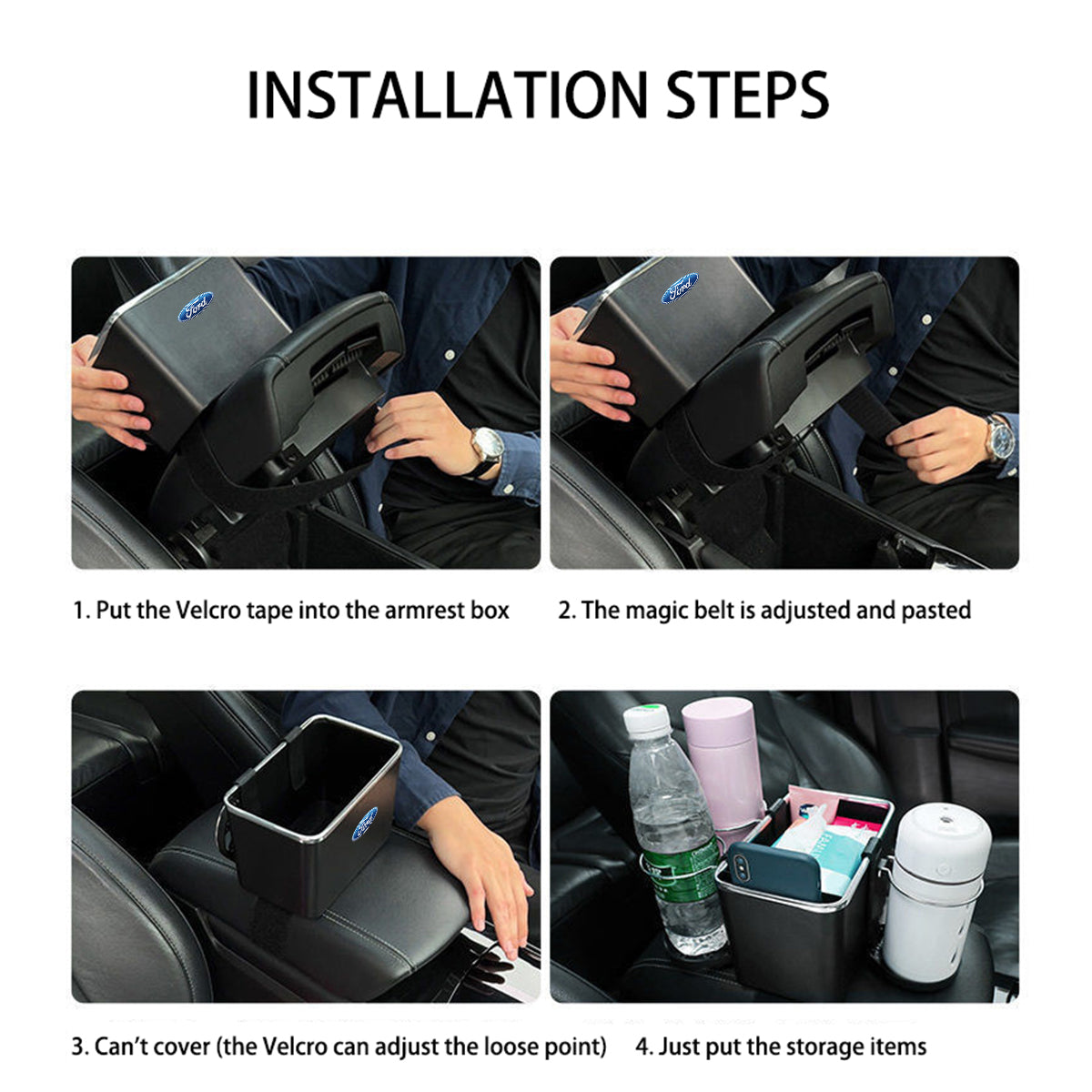 Car Armrest Storage Box Coffee Cup Water Drink Holder for Rear Seat, Custom fit for Ford