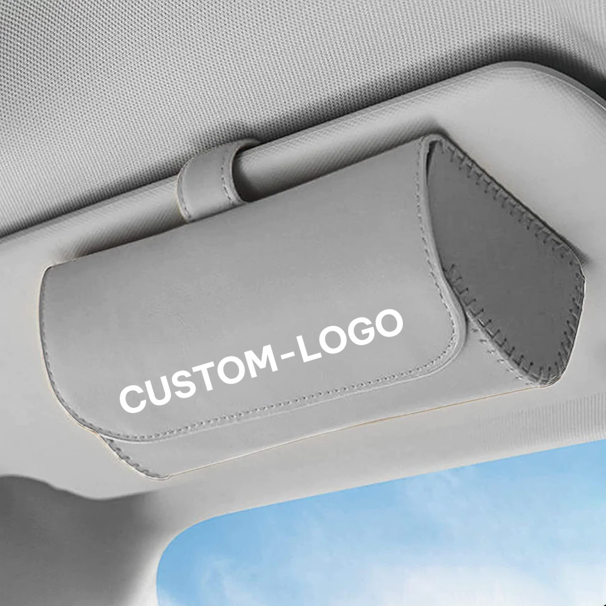 Custom Logo Sunglasses Holder for Car Sun Visor, Leather Glasses Storage Case, Vehicle Visor Accessories, Sunglass Holder Organizer Box