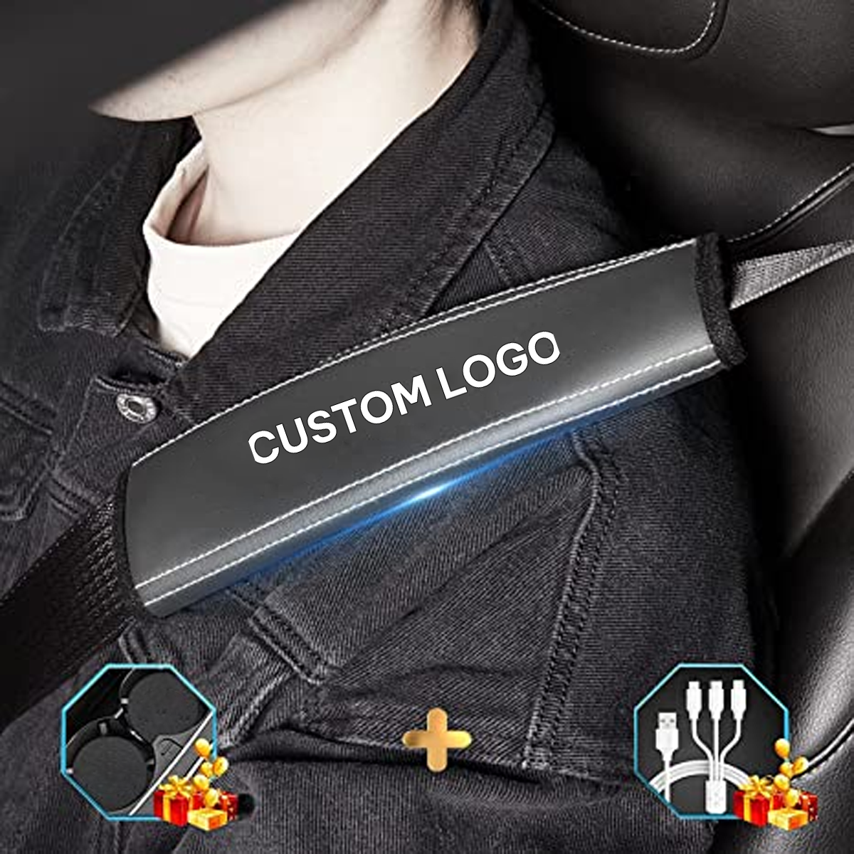 Custom Logo Seat Belt Covers, Microfiber Leather Seat Belt Shoulder Pads for More Comfortable Driving, Set of 2pcs