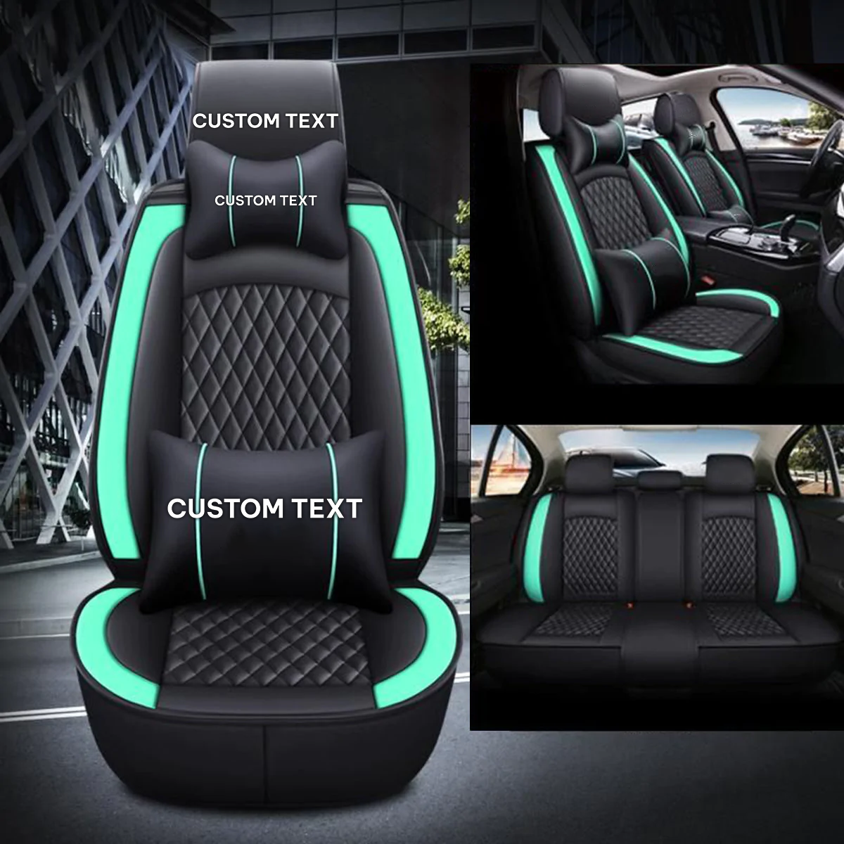 Custom Text For Seat Covers 5 Seats Full Set, Custom Fit For Your Cars, Leatherette Automotive Seat Cushion Protector Universal Fit, Vehicle Auto Interior Decor FM13988