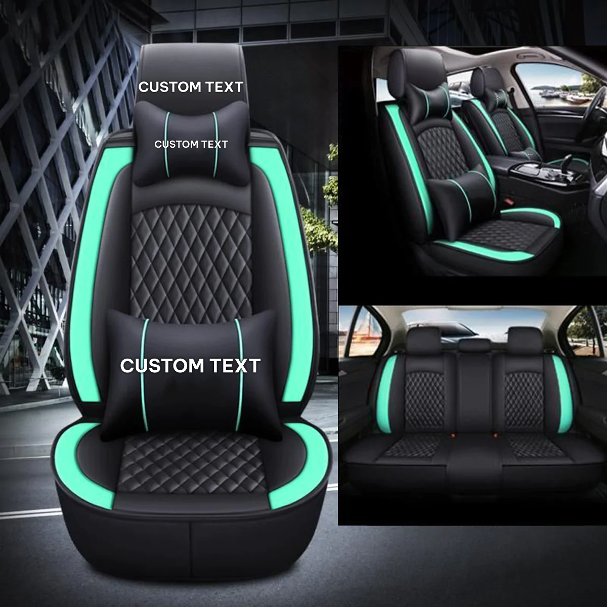 Custom Text For Seat Covers 5 Seats Full Set, Custom Fit For Your Cars, Leatherette Automotive Seat Cushion Protector Universal Fit, Vehicle Auto Interior Decor HY13988