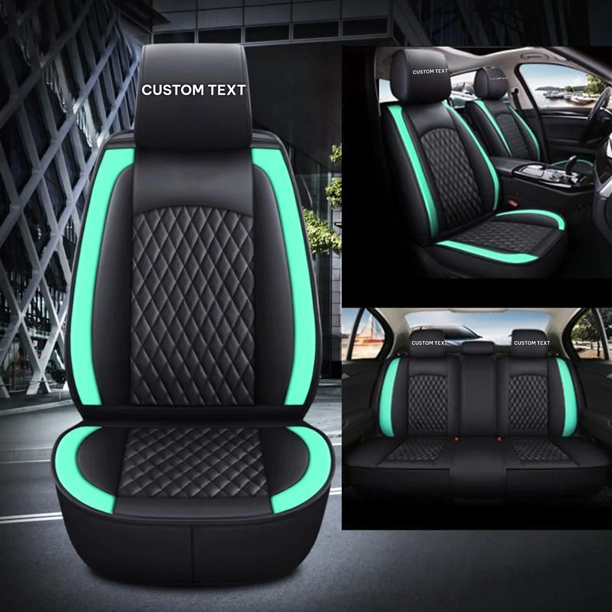 Custom Text For Seat Covers 5 Seats Full Set, Custom Fit For Your Cars, Leatherette Automotive Seat Cushion Protector Universal Fit, Vehicle Auto Interior Decor FT13988