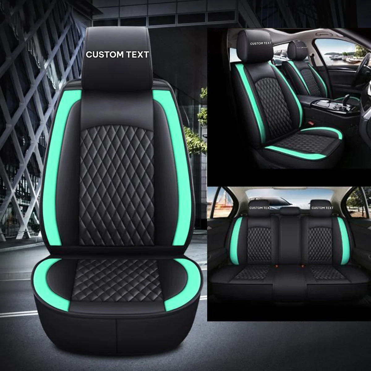 Custom Text For Seat Covers 5 Seats Full Set, Custom Fit For Your Cars, Leatherette Automotive Seat Cushion Protector Universal Fit, Vehicle Auto Interior Decor HY13988
