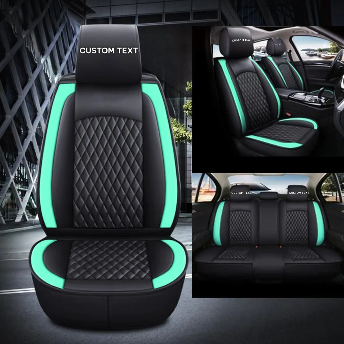 Custom Text For Seat Covers 5 Seats Full Set, Custom Fit For Your Cars, Leatherette Automotive Seat Cushion Protector Universal Fit, Vehicle Auto Interior Decor PF13988