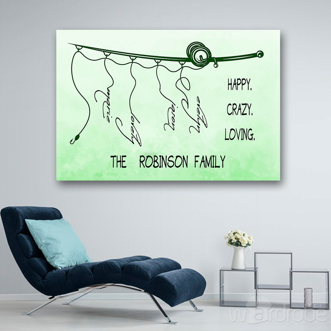 Personalized Name Hooked On Happy Crazy Loving Family Canvas Print Wall Art - Matte Canvas