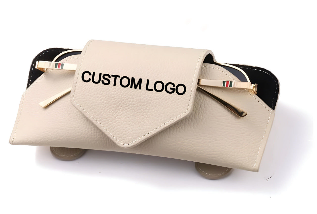 Custom Logo Sunglasses Holder for Car, Car Sunglass Holder Eyeglasses Holder Leather Sun Glasses Protective Storage Case Holder for Vehicle Sun Shade