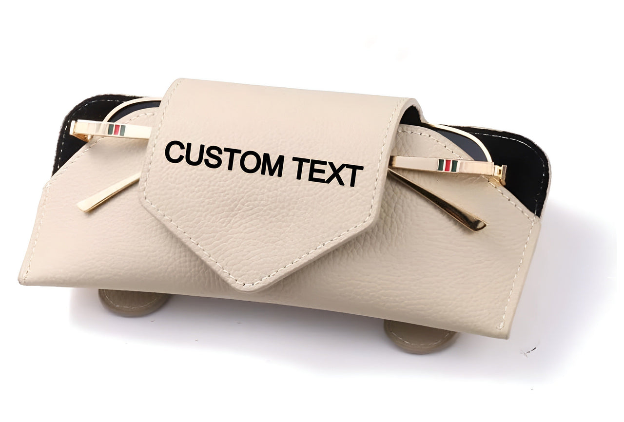 Sunglass Holder for Car Visor, Custom Text Personalized, Car Sunglass Holder Eyeglasses Holder Leather Sun Glasses Protective Storage Case Holder for Vehicle Sun Shade