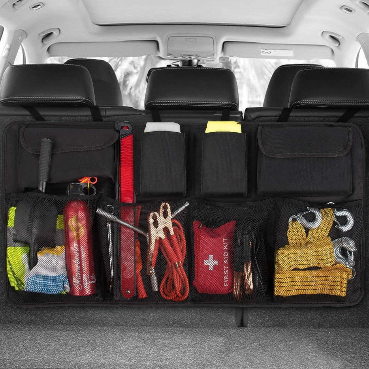 Car Trunk Organizer, Compatible with All Cars, Super Capacity Car Organizer, Equipped with Robust Elastic Net, Car Trunk Tidy Storage Bag with Lids, Space Saving Expert