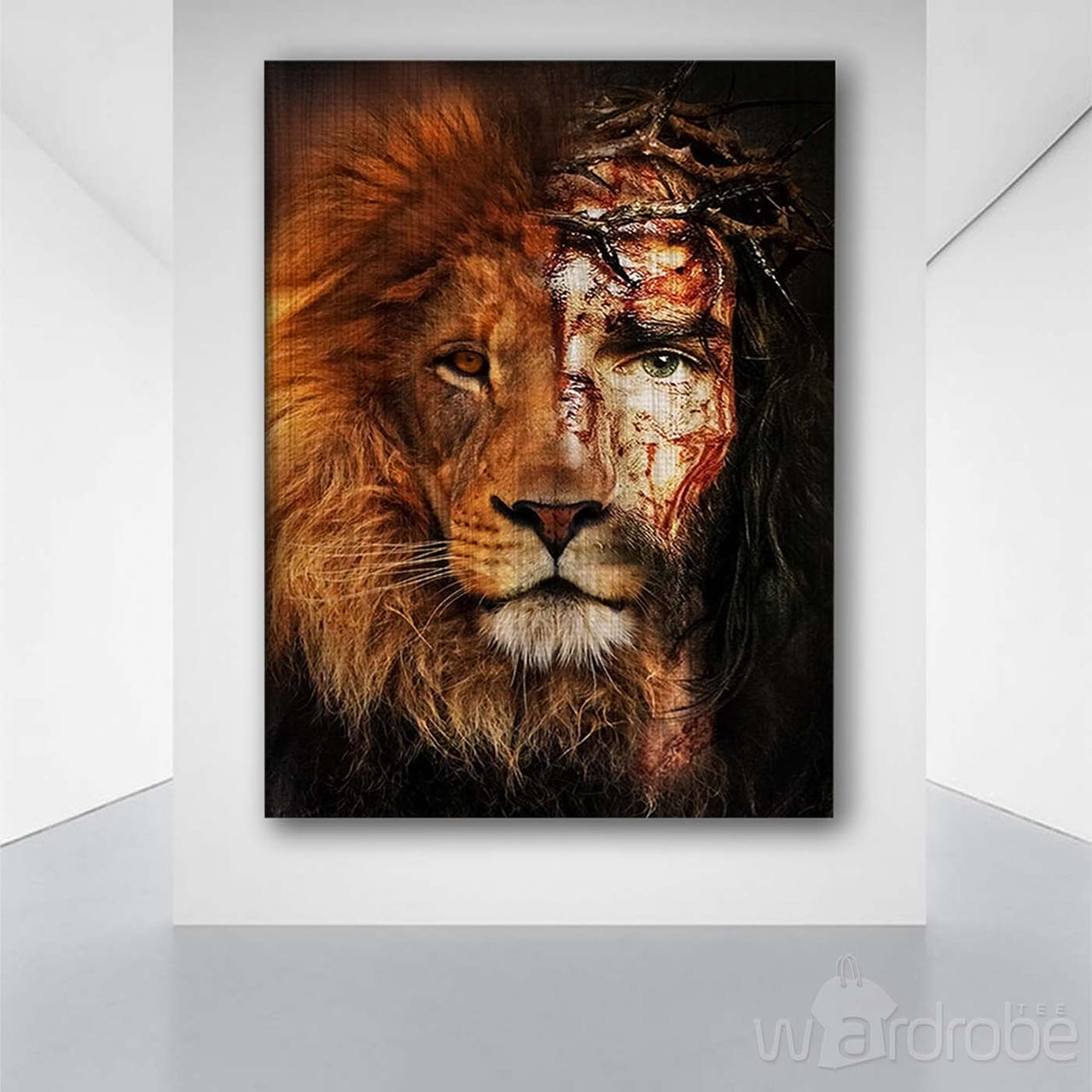 Custom Canvas Jesus And Lion Portrait Canvas, Half Jesus Half Lion