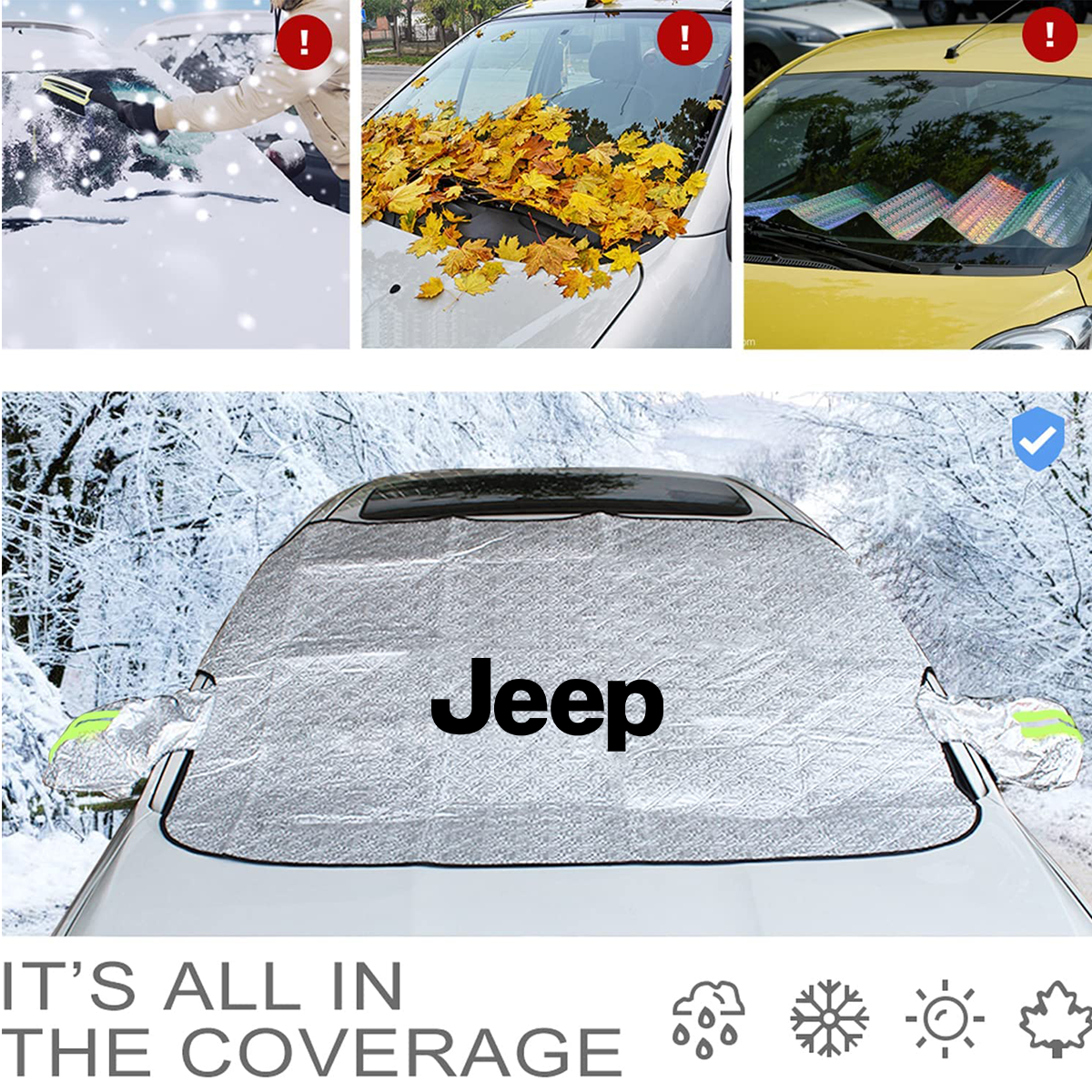 Windshield Cover for Ice and Snow, Custom fit for car, Magnetic Windshield Cover, Water, Heat & Sag-Proof Car Windshield Snow Cover, Mirror Protector Windproof Sunshade Cover