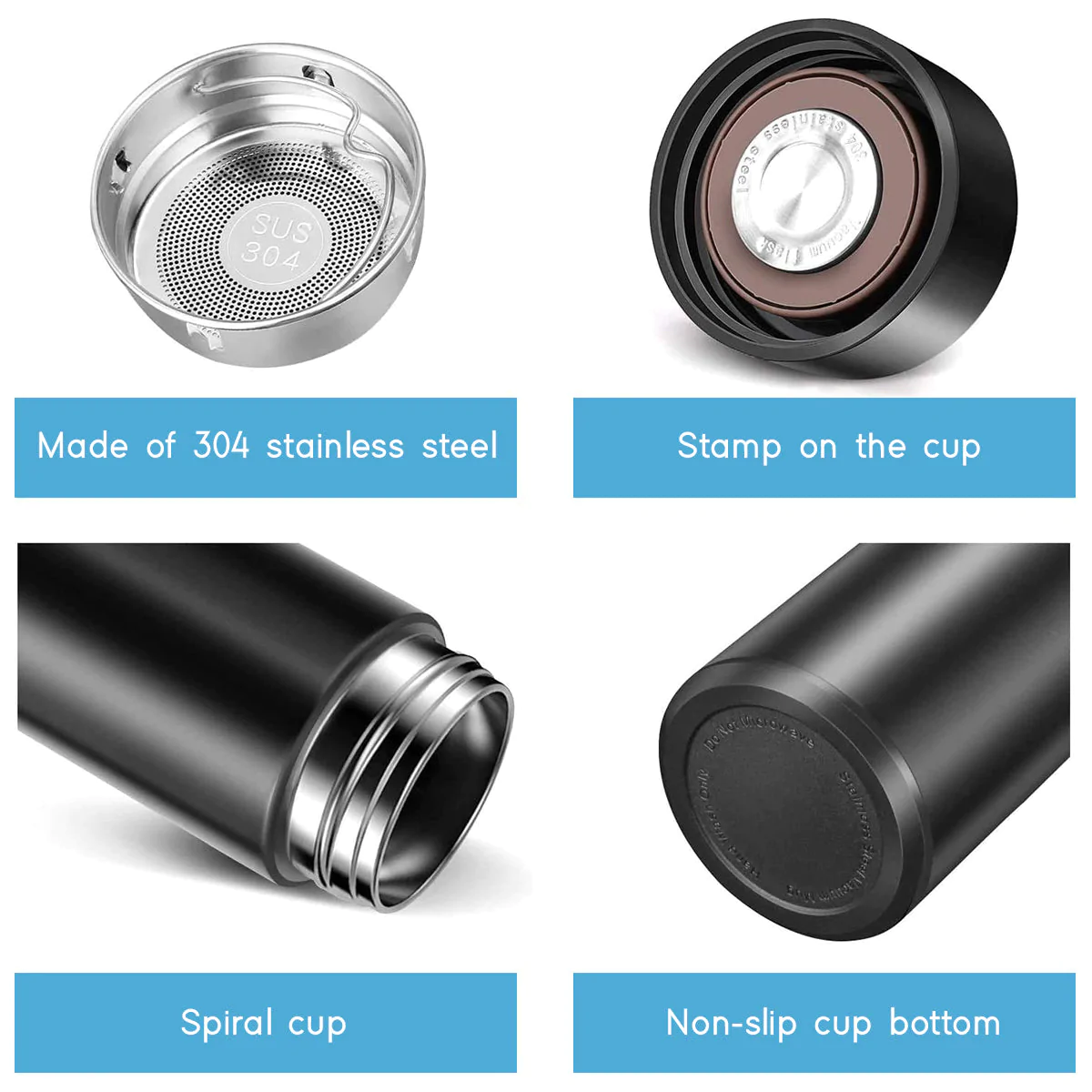 Custom Text 17oz Insulated Water Bottle with LED Temperature Display, Coffee Tea Infuser Bottle Double Wall Vacuum Insulated Water Bottle for Hot or Cold Drink, Stainless Steel Sports Automotive Travel Mug