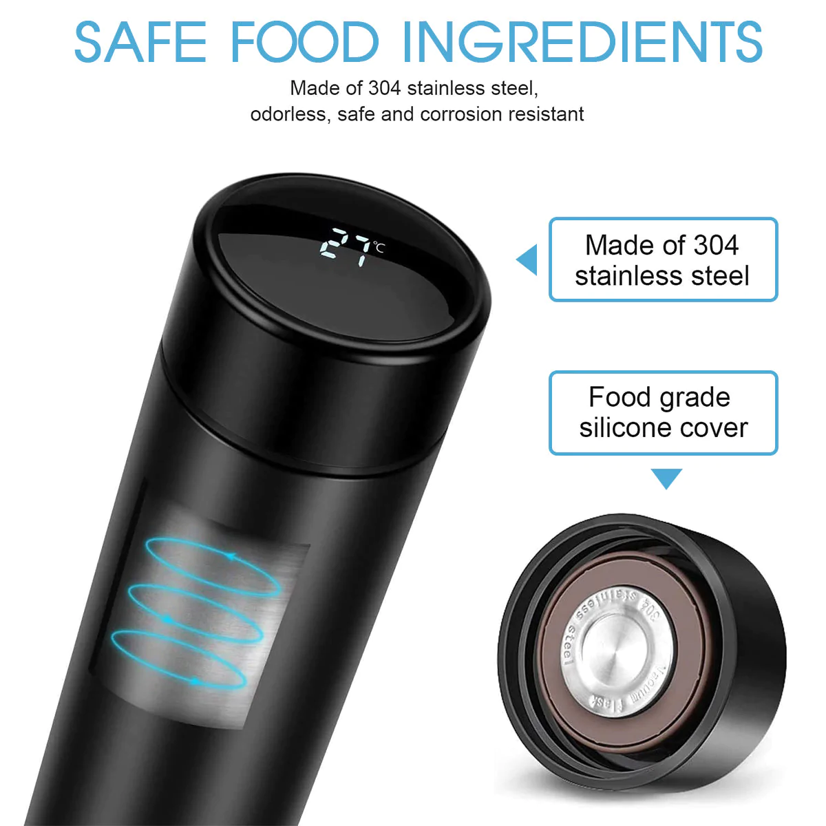 Custom Text 17oz Insulated Water Bottle with LED Temperature Display, Coffee Tea Infuser Bottle Double Wall Vacuum Insulated Water Bottle for Hot or Cold Drink, Stainless Steel Sports Automotive Travel Mug