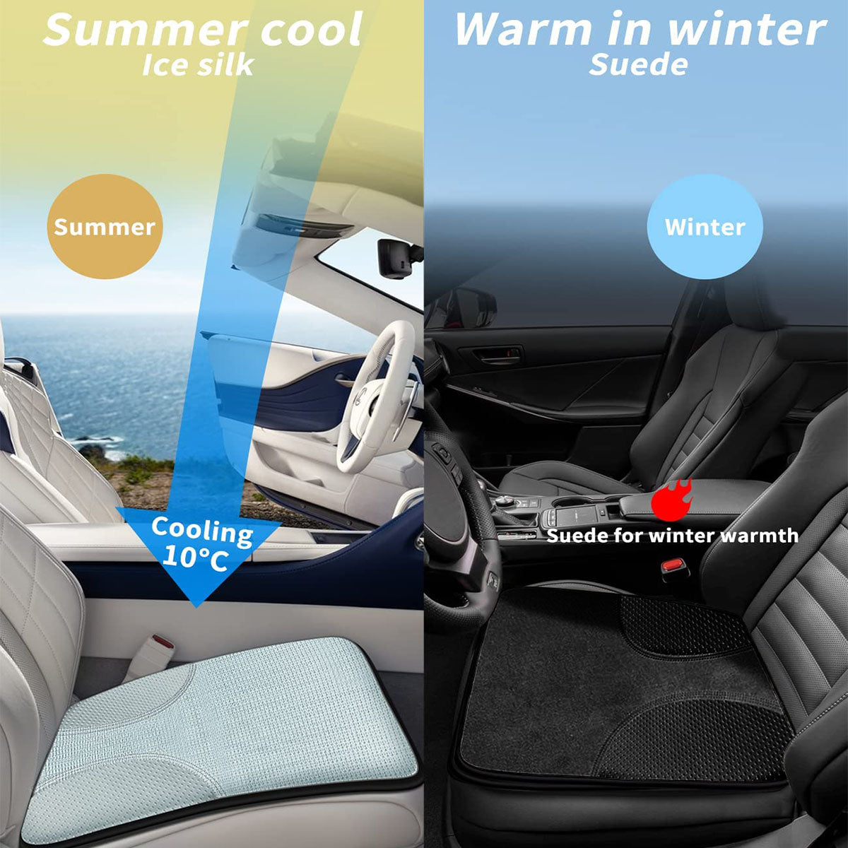 Car Seat Cushion, Custom Fit For Your Cars, Double Sided Seat Cushion, Breathable Suede + Ice Silk Car Seat Cushion, Comfort Seat Covers Cushion WQ19979
