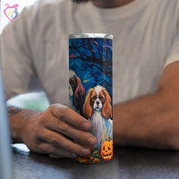 Thumbnail for Cavalier King Charles Spaniels Halloween With Pumpkin 20oz Skinny Tumbler, Holiday Skinny Tumbler, For Dog Lovers, Vibrant Tumbler, Trending Tumbler