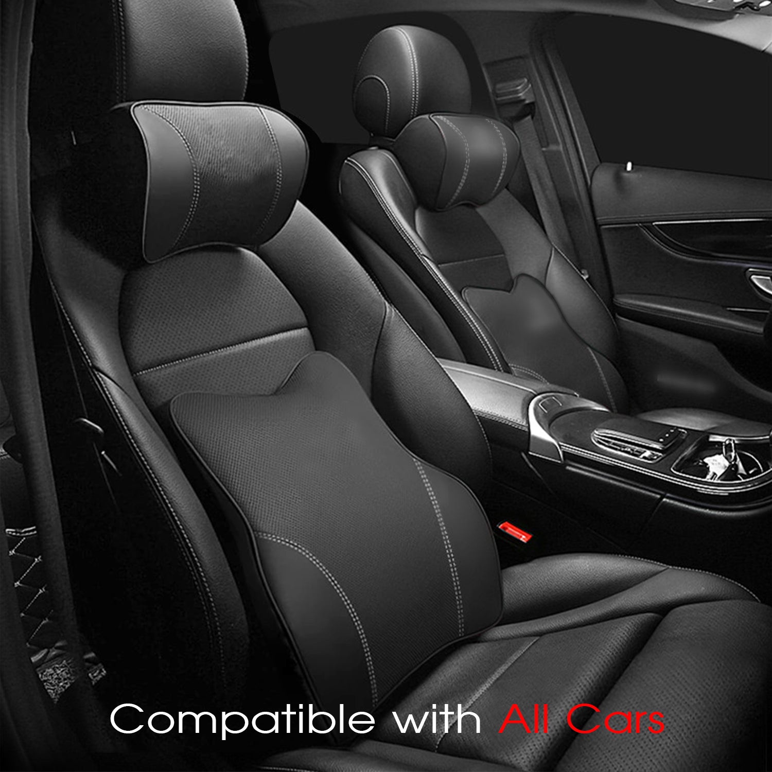 Car Headrest Neck Pillow and Lumbar Support Back Cushion Kit, Custom Fit For Your Cars, Memory Foam Erognomic, Car Accessories SA13992