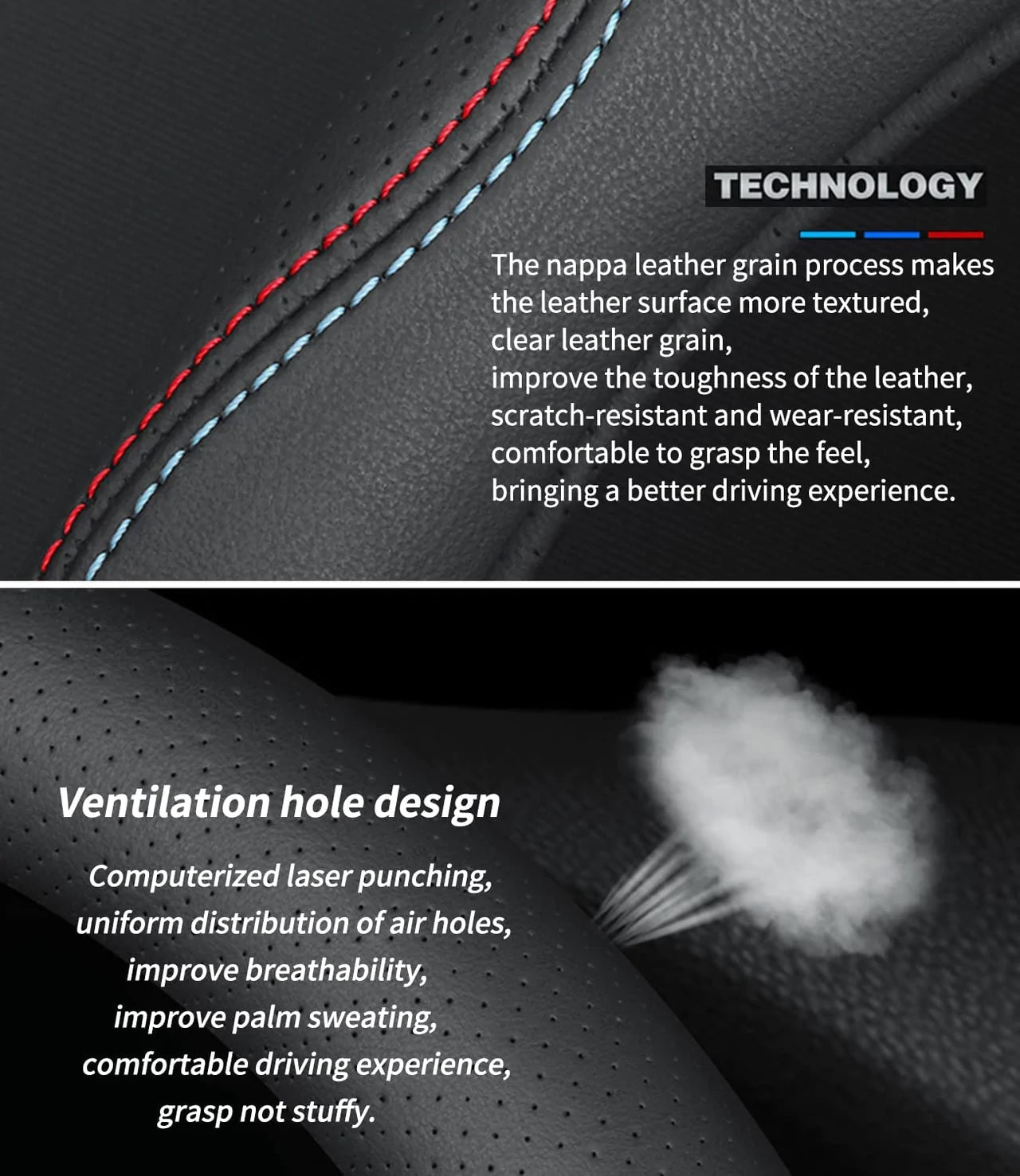 Car Steering Wheel Cover 2024 Update Version, Custom Fit For Your Cars, Premium Leather Car Steering Wheel Cover with Logo, Car Accessories LI18991