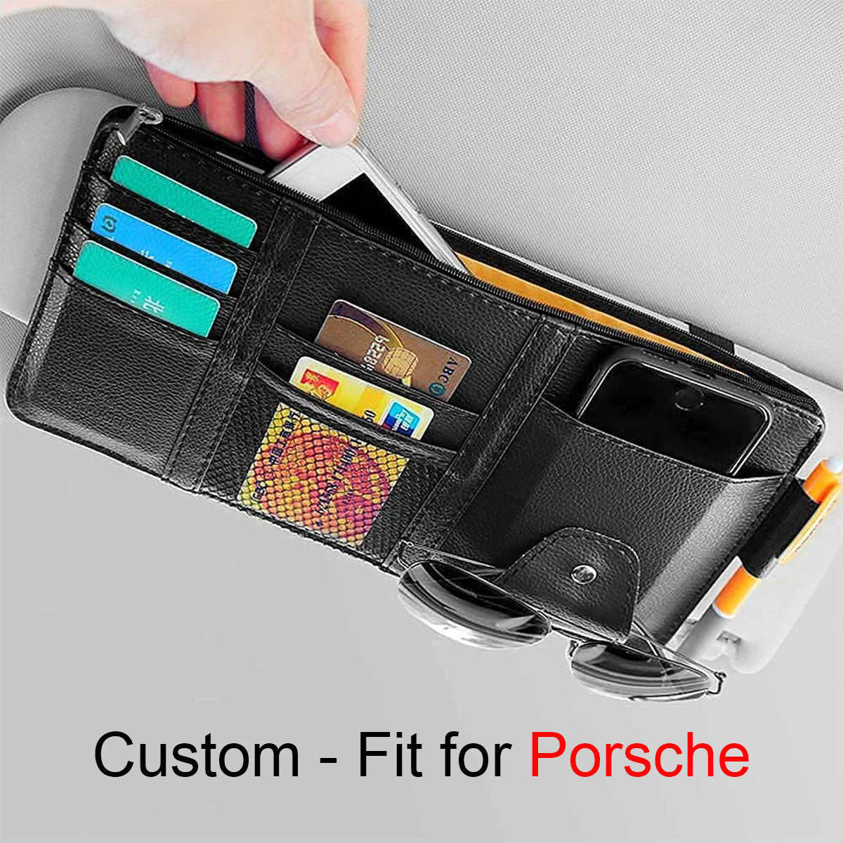 Car Sun Visor Organizer - Auto Interior Accessories Pocket Organizer, Insurance and Registration Wallet Storage Pouch for Cars - Cards, Pens, Sunglasses and Document Holder