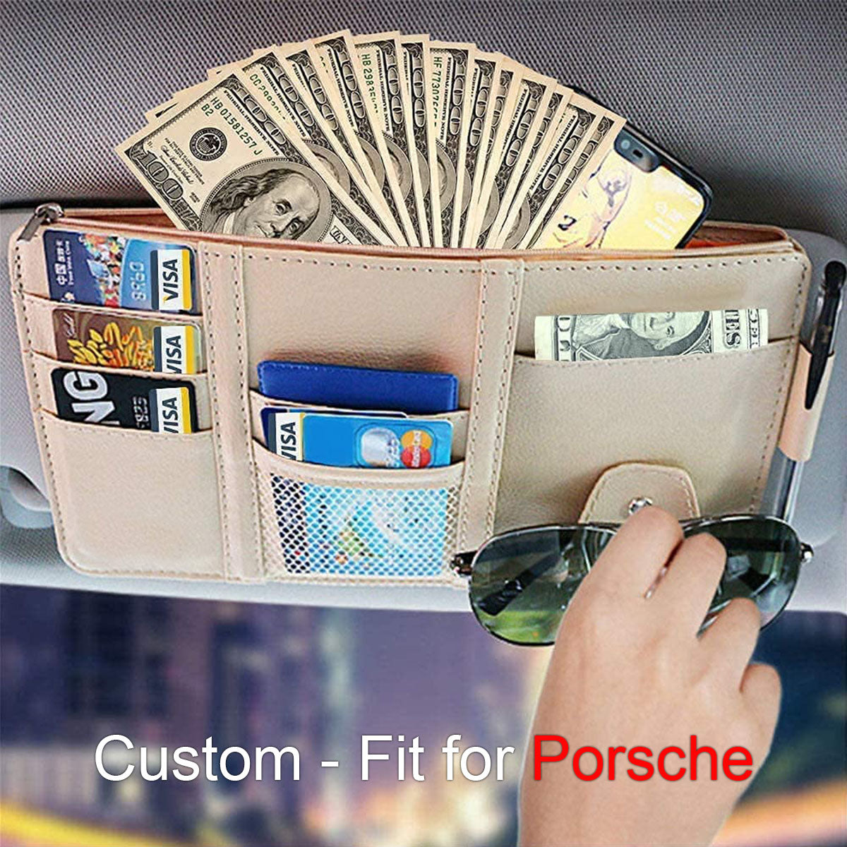 Car Sun Visor Organizer - Auto Interior Accessories Pocket Organizer, Insurance and Registration Wallet Storage Pouch for Cars - Cards, Pens, Sunglasses and Document Holder