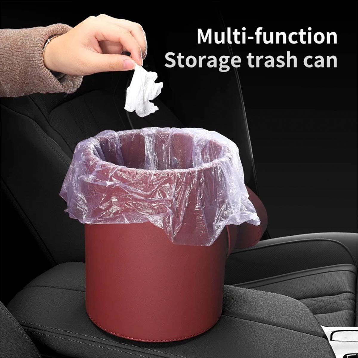 Storage Box Trash Can, Custom Logo For Your Cars, Portable Collapsible Car Trash Can, Leather Waterproof Small Mini Car Garbage Can Waste Basket, Car Accessories LM15989