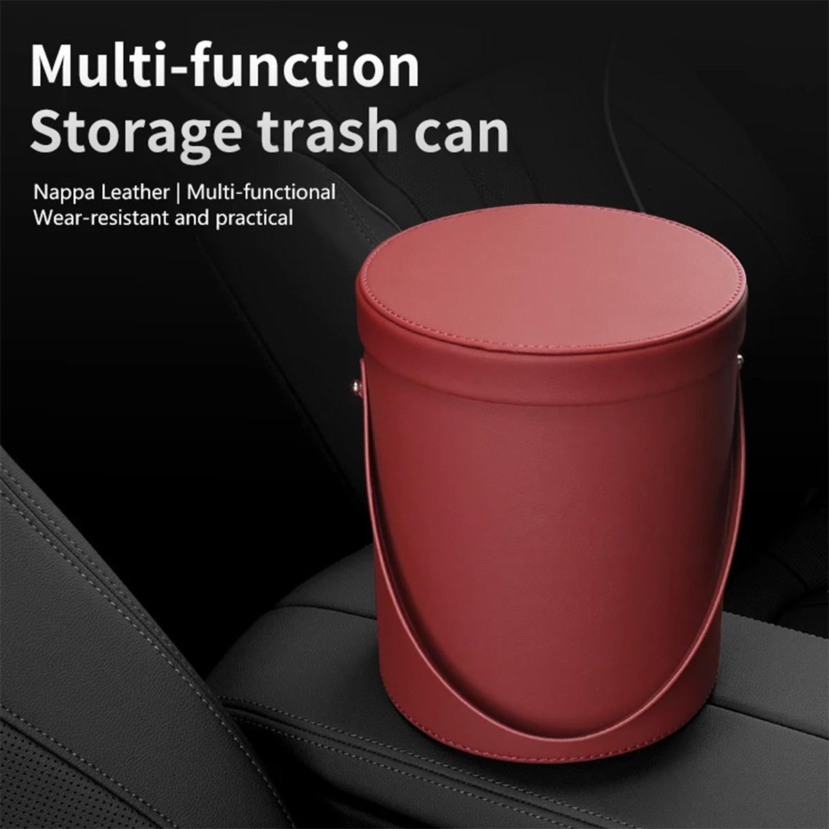 Storage Box Trash Can, Custom Logo For Your Cars, Portable Collapsible Car Trash Can, Leather Waterproof Small Mini Car Garbage Can Waste Basket, Car Accessories FJ15989