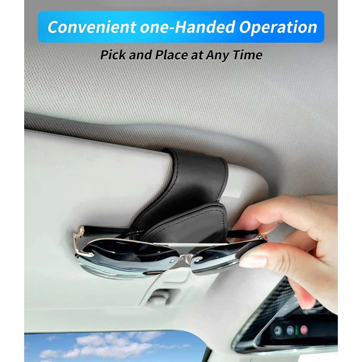 Car Sunglasses Holder, Custom Logo For Your Cars, Magnetic Leather Glasses Frame 2024 Update MB13995