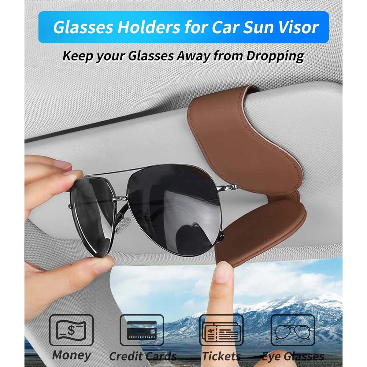 Car Sunglasses Holder, Custom Fit For Your Cars, Magnetic Leather Glasses Frame 2024 Update KO13995