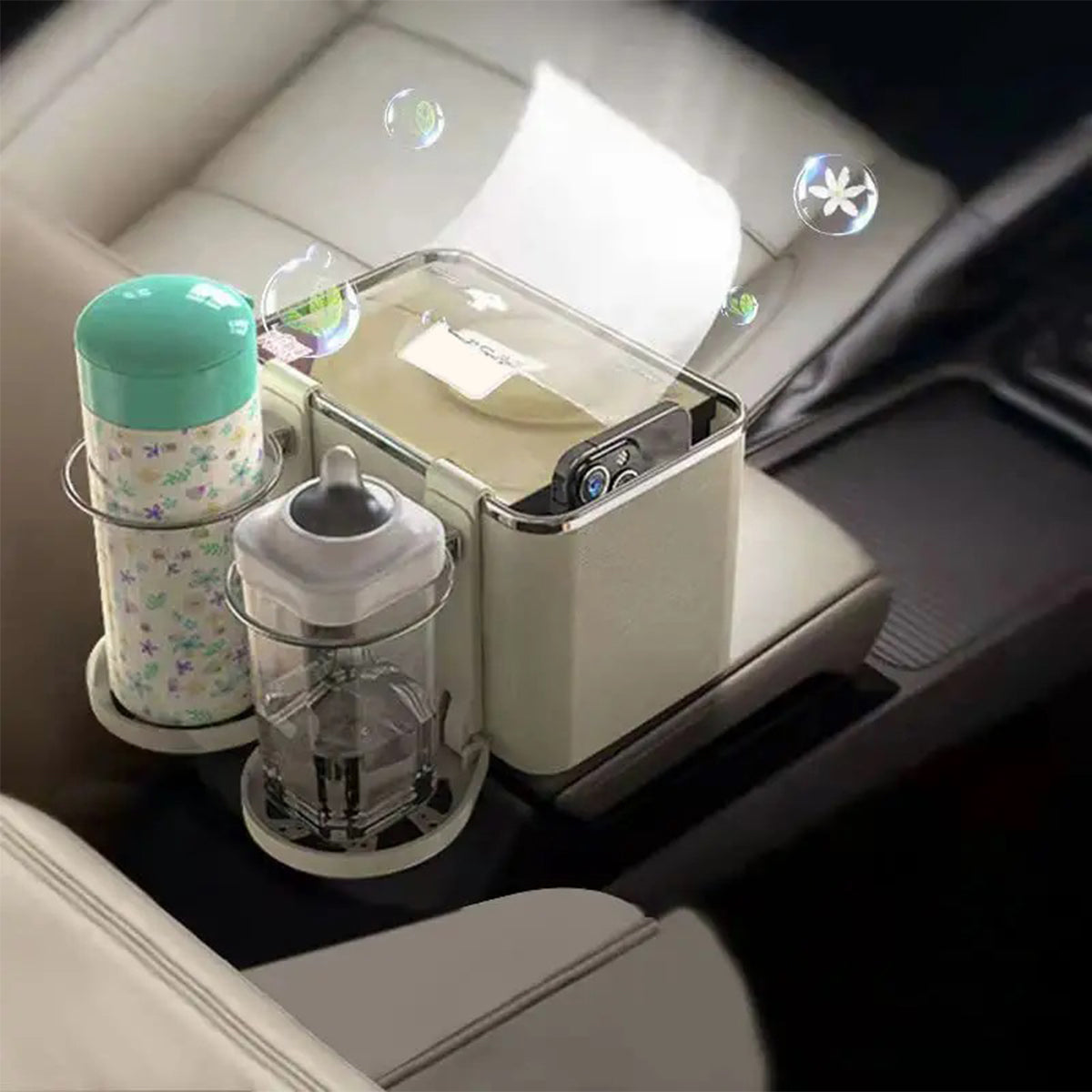 Car Armrest Storage Box Coffee Cup Water Drink Holder for Rear Seat, Custom fit for Car