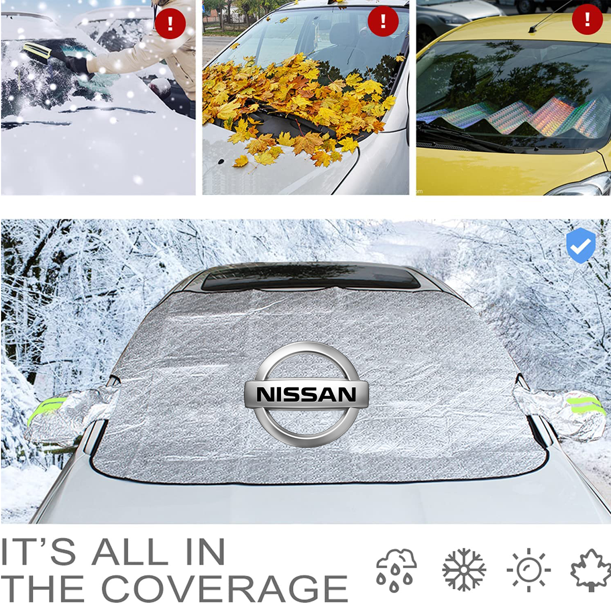 Windshield Cover for Ice and Snow, Custom fit for car, Magnetic Windshield Cover, Water, Heat & Sag-Proof Car Windshield Snow Cover, Mirror Protector Windproof Sunshade Cover