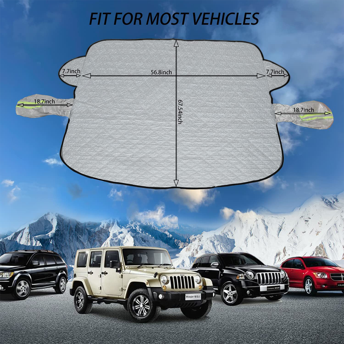 Windshield Cover for Ice and Snow, Custom fit for car, Magnetic Windshield Cover, Water, Heat & Sag-Proof Car Windshield Snow Cover, Mirror Protector Windproof Sunshade Cover