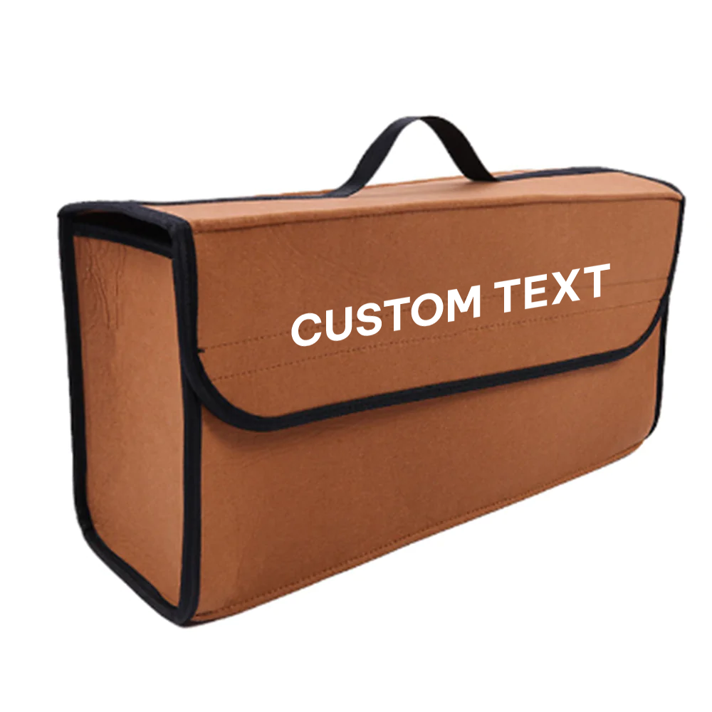 Custom Text For Soft Felt Car Bag Organizer, Compatible with All Cars, Folding Car Storage Box Non Slip Fireproof Car Trunk Organizer FT12990