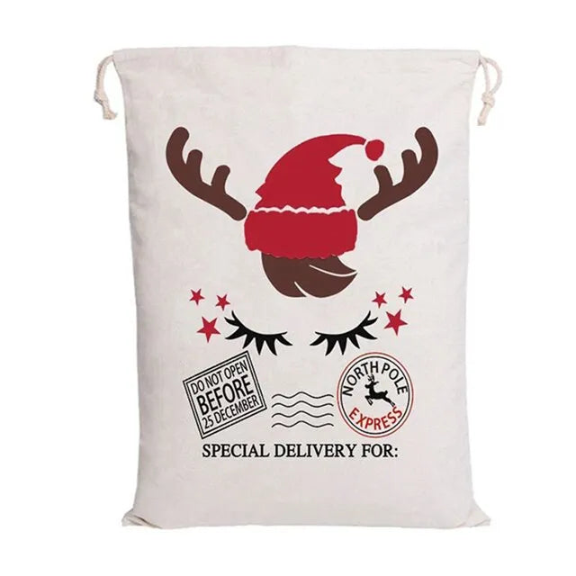 Drawstring Santa Sacks: Large Christmas Gift Bags for Candy & Cookie Storage - Trendy Xmas Tree Ornament and Festive Decor