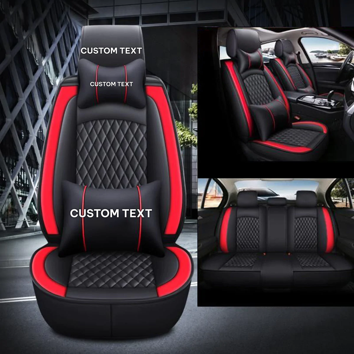 Custom Text For Seat Covers 5 Seats Full Set, Custom Fit For Your Cars, Leatherette Automotive Seat Cushion Protector Universal Fit, Vehicle Auto Interior Decor MB13988