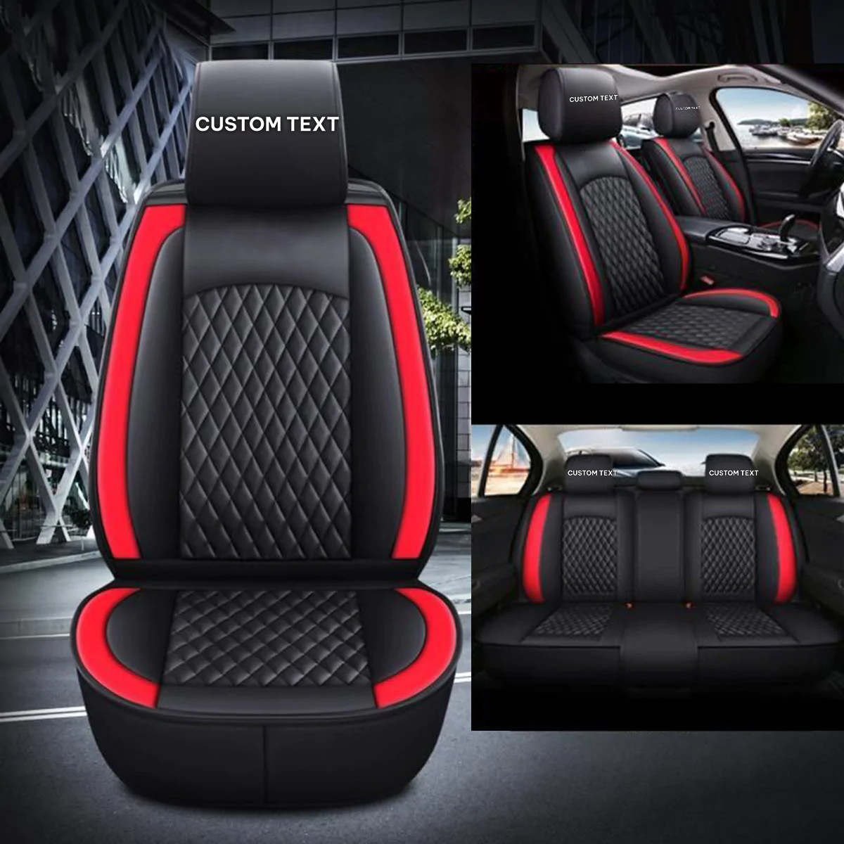 Custom Text For Seat Covers 5 Seats Full Set, Custom Fit For Your Cars, Leatherette Automotive Seat Cushion Protector Universal Fit, Vehicle Auto Interior Decor LI13988