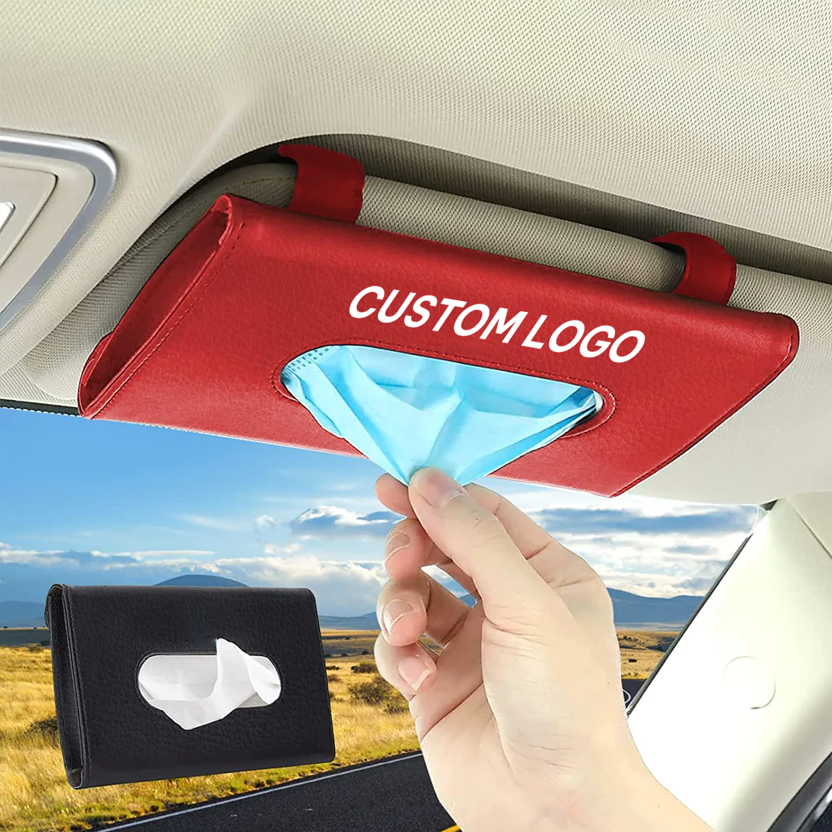 Custom Logo Car Tissue Holder, Car Visor Tissue Holder, Sun Visor Mask Box, Car Tuning Accessories