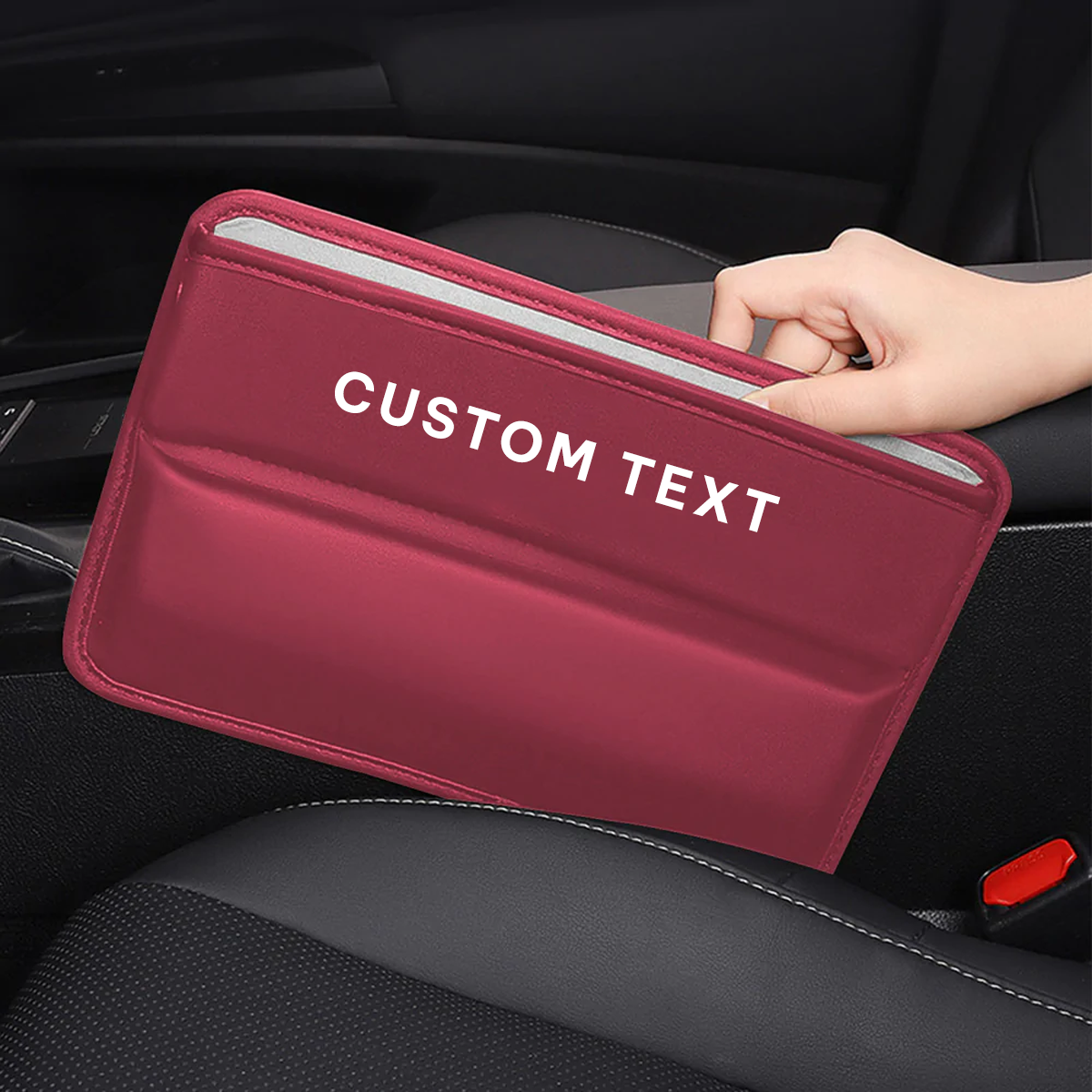 Custom Text Car Seat Gap Filler Organizer, Multifunctional Pu Leather Console Side Pocket Organizer For Cellphones, Cards, Wallets, Keys