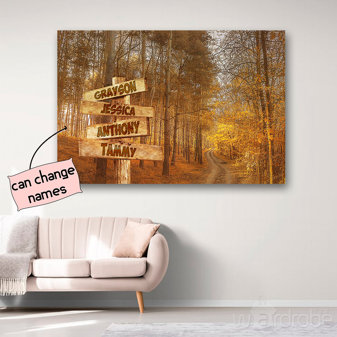 Personalized Autumn Road Multi-Names Street Signs Canvas Print Wall Art - Matte Canvas