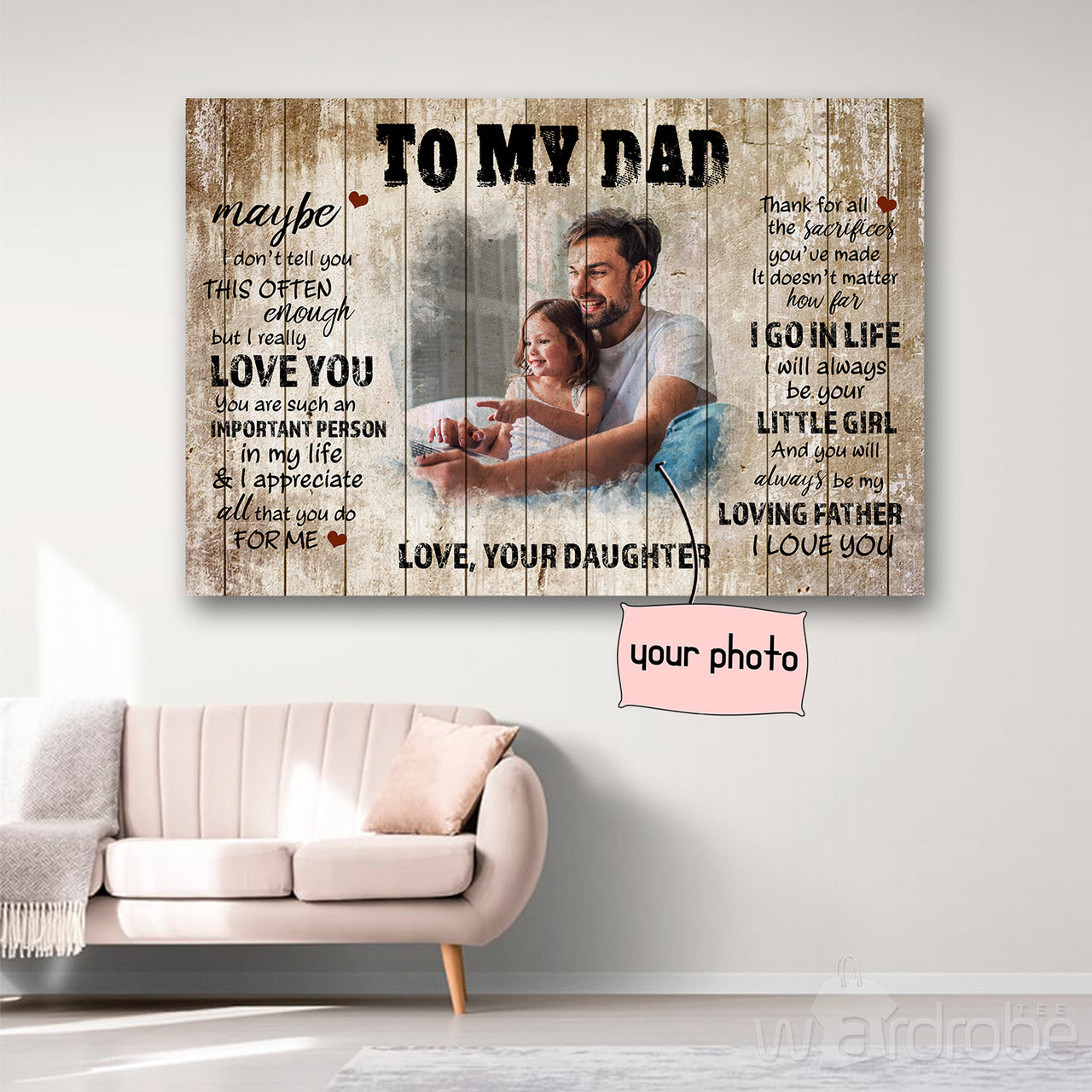 Personalized Photo To My Dad From Daughter Canvas Print Wall Art - Matte Canvas