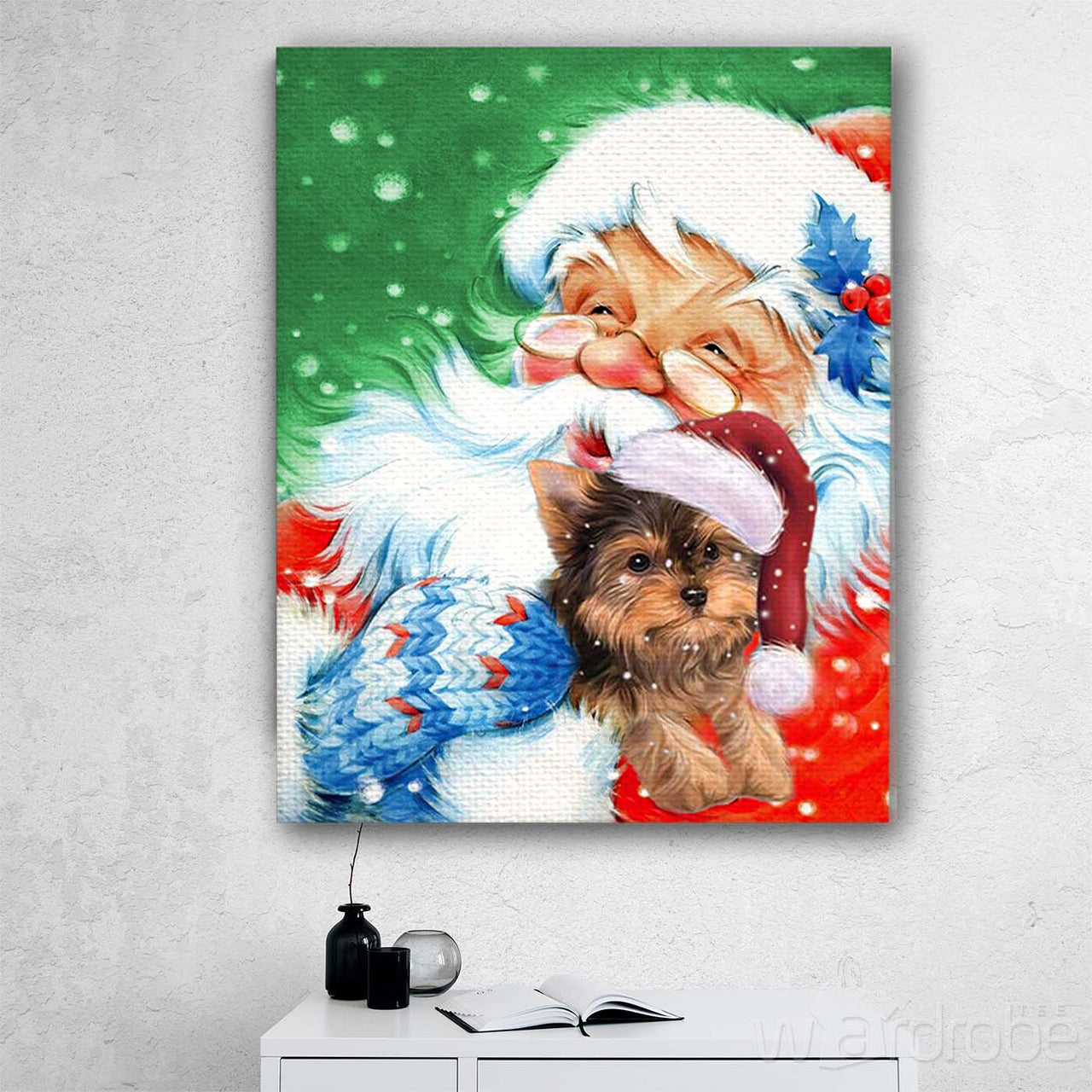 Yorkie Smile 2 With Santa Christmas Canvas Print Wall Art - Matte Canvas