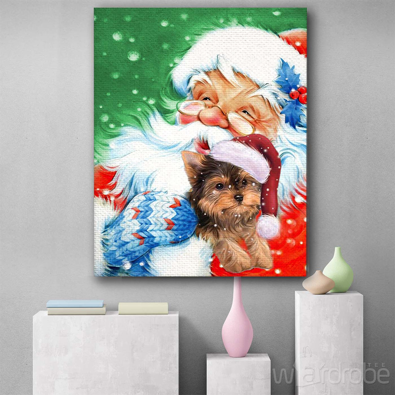 Yorkie Smile 2 With Santa Christmas Canvas Print Wall Art - Matte Canvas
