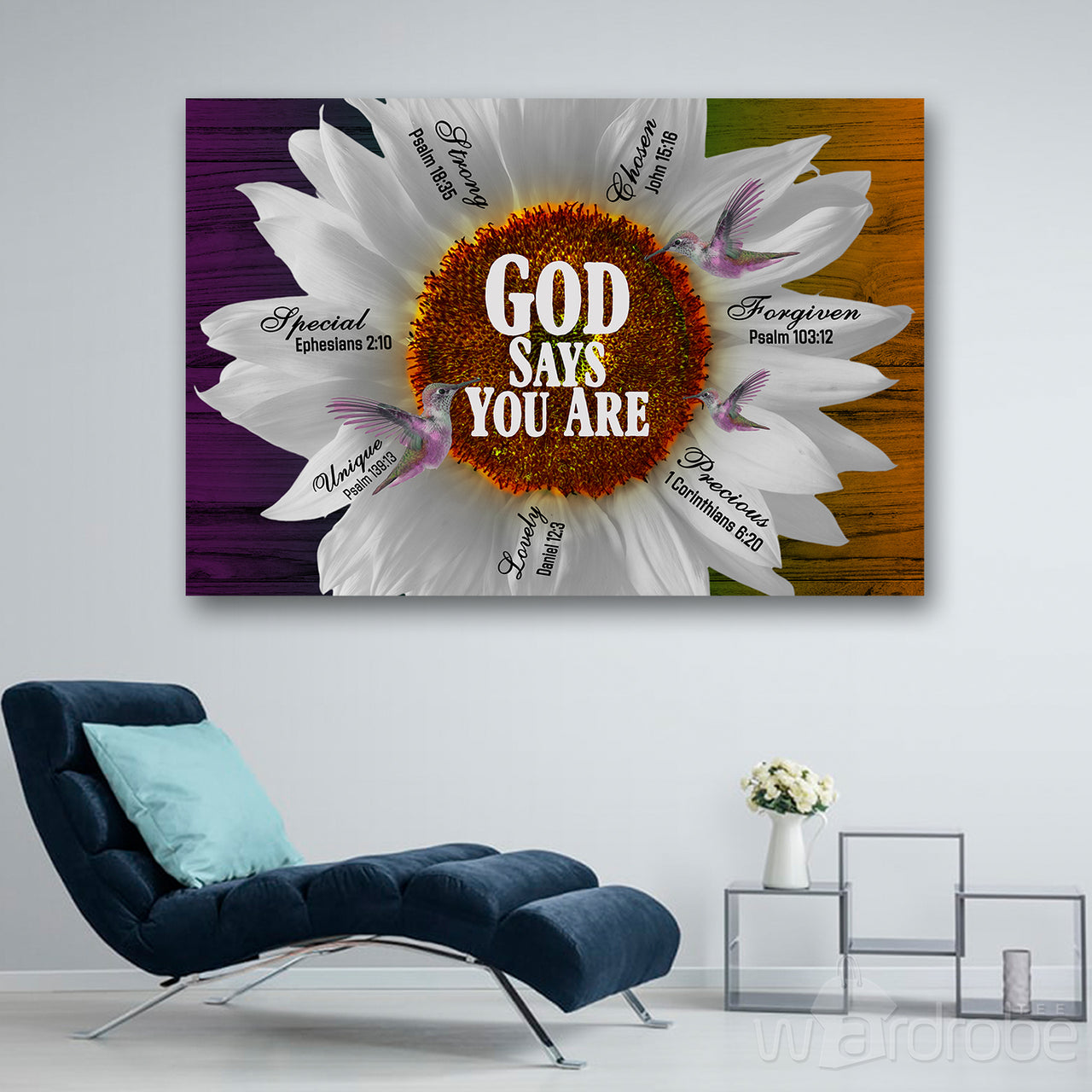 Daisy And Hummingbird God Says You Are Canvas Print Wall Art - Matte Canvas