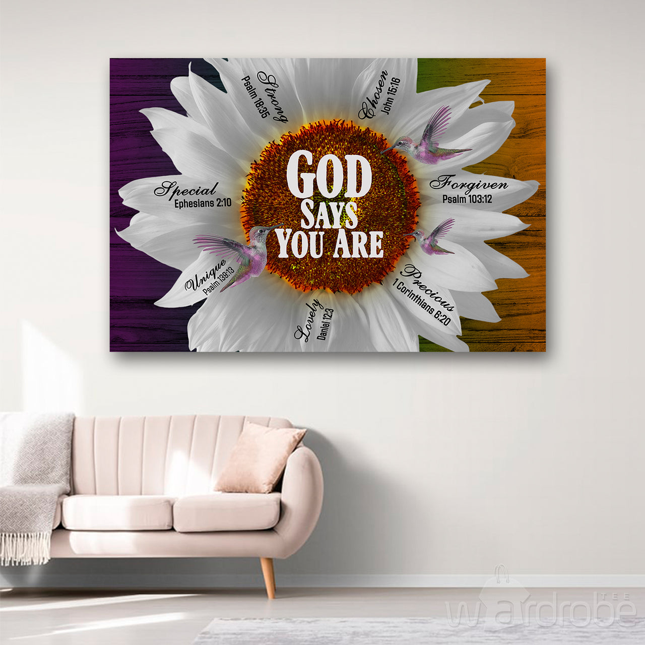 Daisy And Hummingbird God Says You Are Canvas Print Wall Art - Matte Canvas