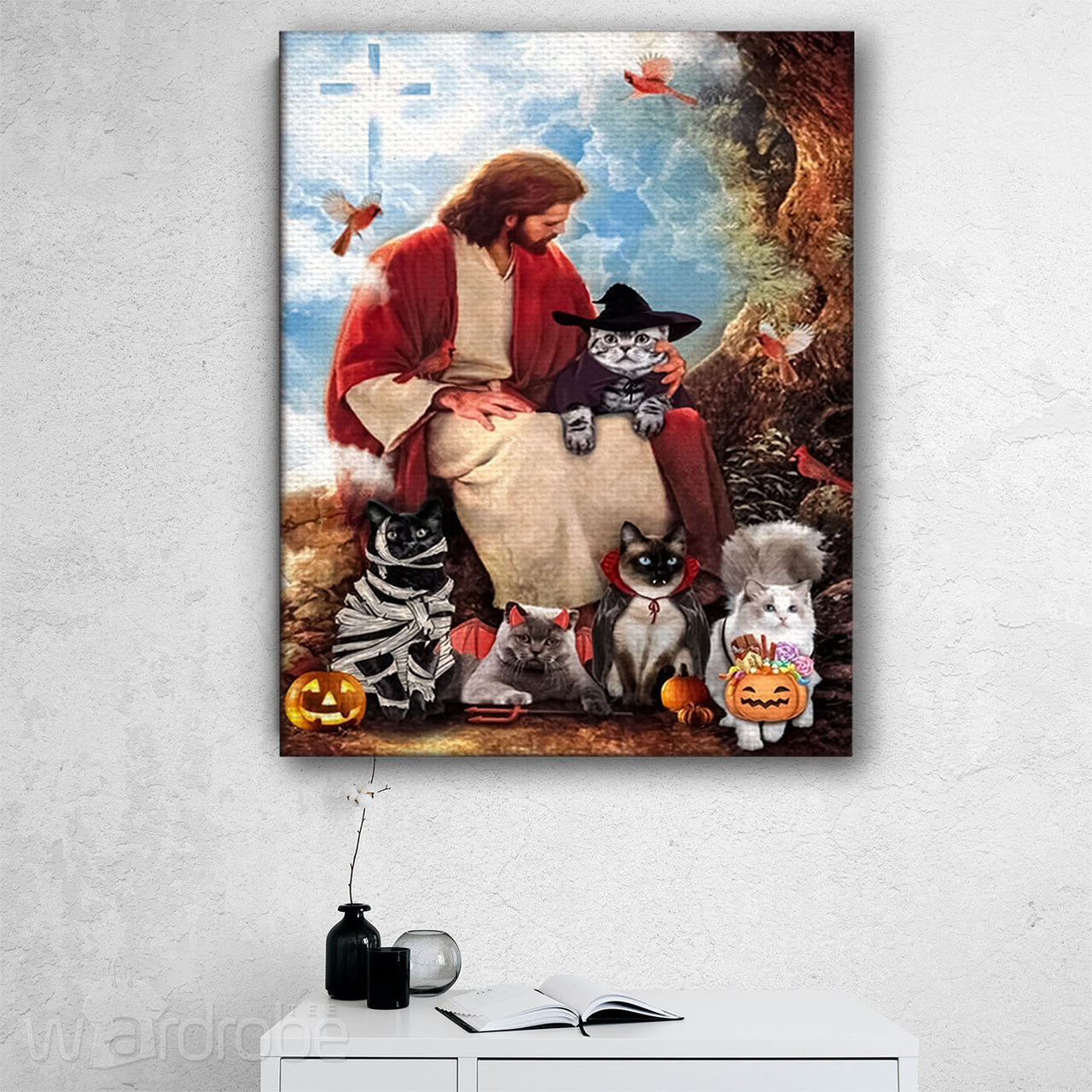 Custom Canvas God Loves Cat Halloween, Jesus Cat Lover Halloween