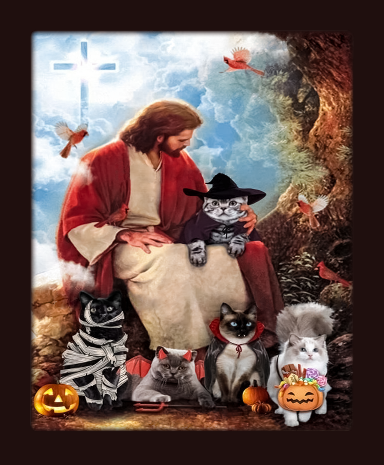 Custom Canvas God Loves Cat Halloween, Jesus Cat Lover Halloween